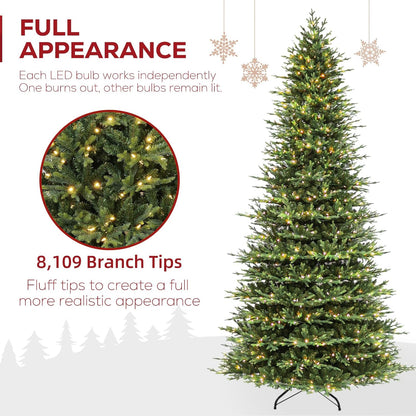 Hykolity 12 ft Prelit Christmas Tree, Artificial Christmas Tree with 850 Warm White Lights, 8109 Branch Tips, Metal Stand and Hinged Branches for Holiday, Decoration