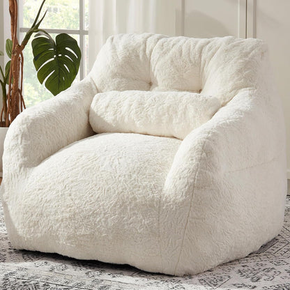 Bean Bag Chair for Adults with Pillow,Oversized Bean Bag Couch Chairs for Adults,Giant Lazy Couch Sofa Chairs with Filler,Large Reading Chair for Living Room Bedroom,White