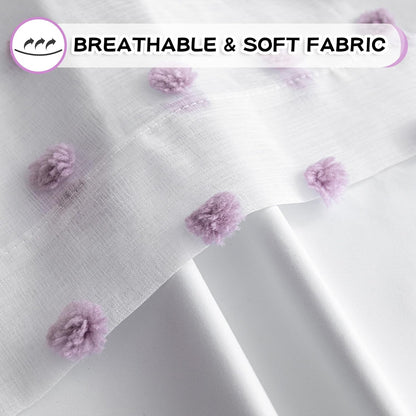 MYSKY HOME 100% Blackout Curtains for Girls Bedroom 63 Inch Long Purple Pom Pom Curtains for Kids Room 2 Panels Room Darkening Kitchen Window Treatment 2 Layered Drapes Toddler Grommet 52W x 63L