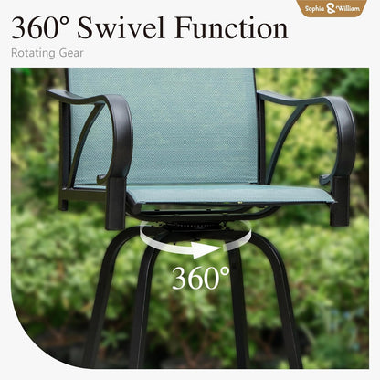 Sophia & William Outdoor Bar Set, Patio Bar Table and Chairs Set, Bar Height Patio Set - 4 x Swivel Bar Chairs(Baby-Blue), 1 x Rectangular Bar Table(Black)