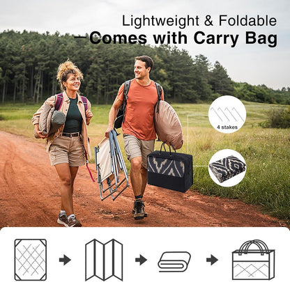 OLANLY Outdoor Rug 8x10 ft Waterproof, Outdoor Plastic Straw Rug with Geometric Pattern Clearance, Reversible RV Mat for Patio, Camping, Balcony, Deck, Backyard, Black & Beige