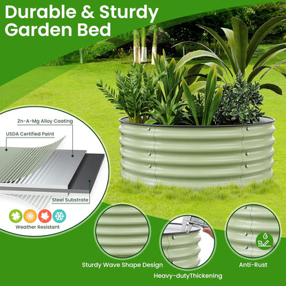Round Raised Garden Bed Kit, 3.5x3.5x1.4Ft Outdoor Zinc-Aluminum-Magnesium Metal Flower Beds Stainless Steel Patio Ground Planter for Planting Vegetables (Light Green)