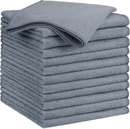 GLIMGLINT Grey Microfiber Cleaning Cloth, 12 Pack Cleaning Towels for Kitchen, Lint Free, Scratch-Free, Highly Absorbent, and Reusable Cleaning Rags for House, Window and Glass, Cars, 14"X12"