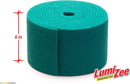 Green Scrubbing Pad Roll 19ft Economy Size Medium Duty Abrasive Scrub Sponge Scouring Pads 19ft x 6in x 0.3in (6m x 15cm x 8mm) Scrubby Tough Stains Cleaning Pans Dishes Stoves Bathroom Sinks Grills