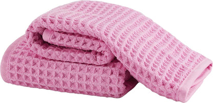 Microfiber Waffle Face Towels, 2 Pieces, Soft, Absorbent, Fast Drying, Lint Free (Pink)
