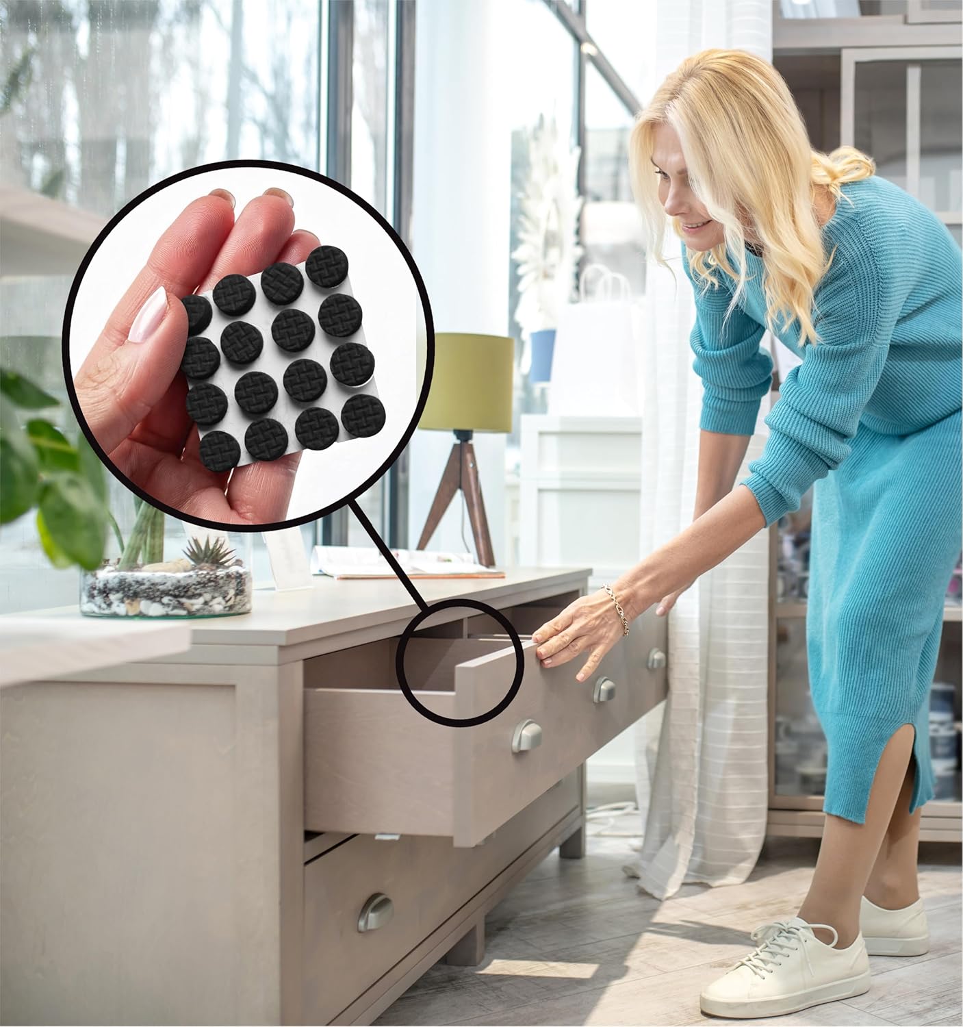 Slipstick GorillaBumperPads Premium Cabinet Door Bumpers 3/8” Round Non Slip Pads, Cabinet Stoppers, Bumpers for Drawers, Cupboards, Cutting Boards, Glass Tops, Picture Frames, 64 Gripper Dots