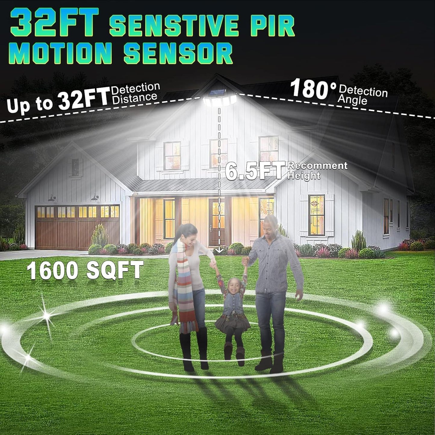 Solar Lights Outdoor Waterproof Motion Sensor - 416 LEDs 3000 Lumens Super Bright 3 Brightness 3 Modes 2400mAh 360° Illumination 32ft Solar Flood Security Light for Outside - 2Pack