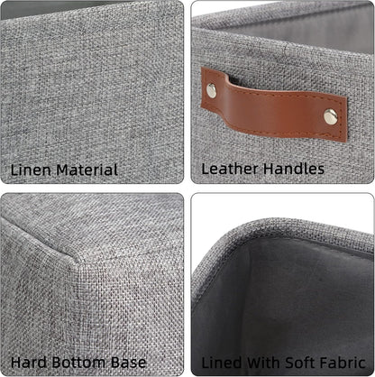 DULLEMELO Fabric Bathroom Storage Bin with Leather Handles, Narrow Organizer for Towels, Toilet Paper Rolls, Storage Basket for Back of Toilet, Vanities, Shelves & Cabinets (Gray)