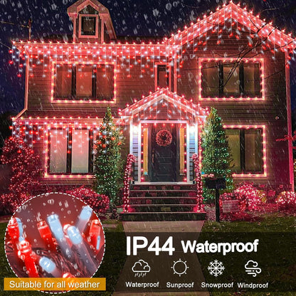 33ft Red and White Christmas Lights, 400 LED Icicle Lights for Outside, Clear Wire Connectable Twinkle Light with 8 Modes Timer Waterproof for House Window Party Tree Holiday Patio Yard Home Decor