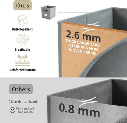 DECOMOMO Storage Cubes, 13x13x13 Storage Cube Bins with Labels, Fabric Organizer Bins (13" / 6pcs, Grey)