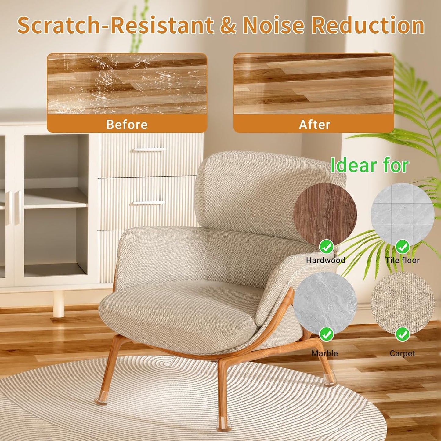 24 PCS Silicone Chair Leg Floor Protectors Small (0.8"-1") Rubber Felt Furniture Pads Chair Legs Caps/Covers for Hardwood Floors, Tile from Scratches & Reduce Noise - Round, Clear