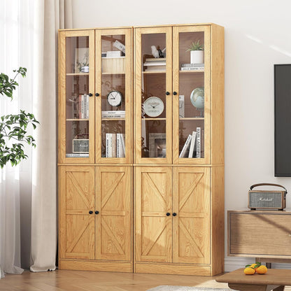 71" Tall Bookcases Set of 2, Bookshelves with Doors, 5-Shelf Bookcase with Storage, Wooden Bookshelf Floor Standing Display Storage Shelves Home Decor Furniture for Living Room,Bedroom,Natural