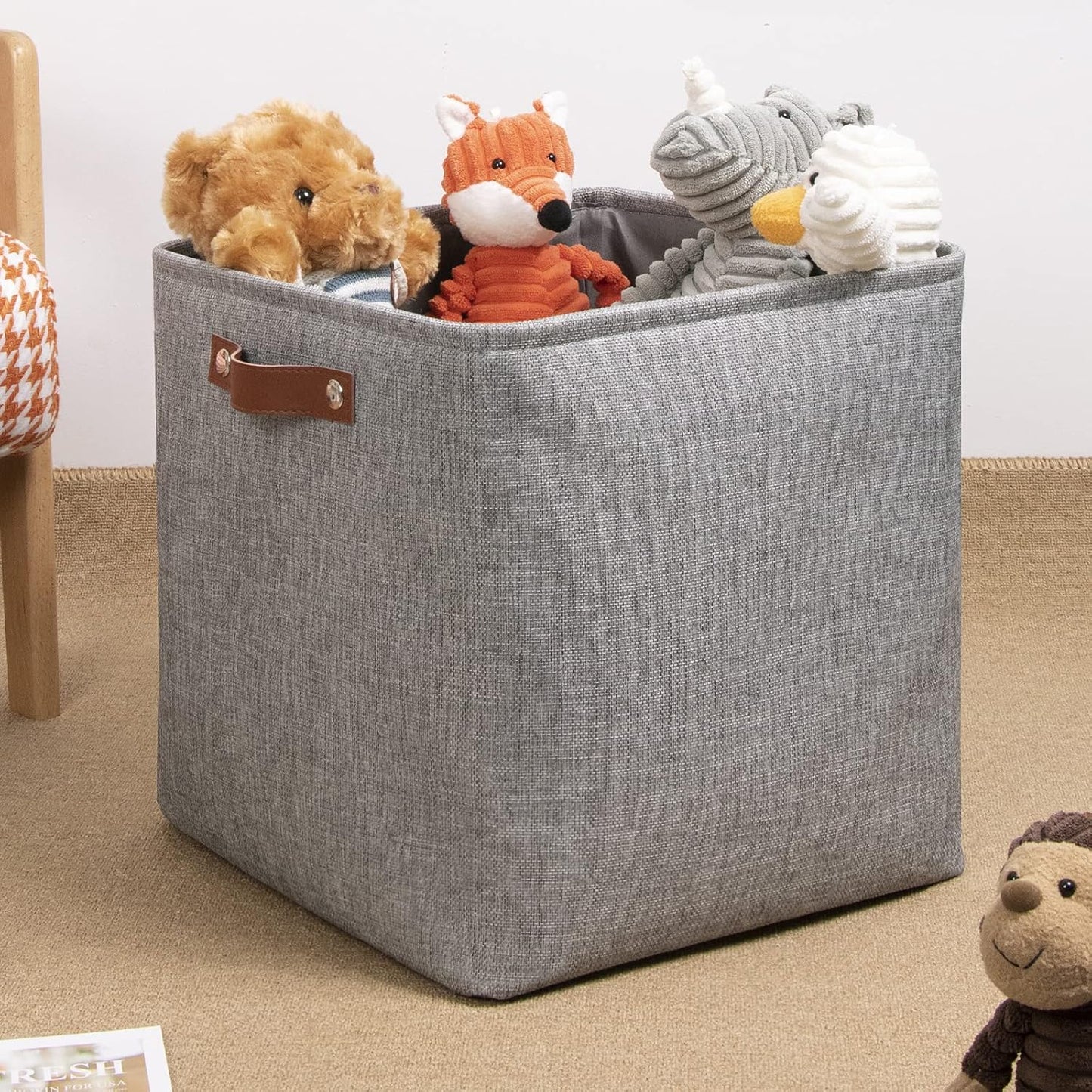 DULLEMELO Cube Basket for Storage and Organization, Collapsible Fabric Cube for Closet, Laundry, Nursery and Shelves - Decorative Empty Basket for Gifts (Gray)