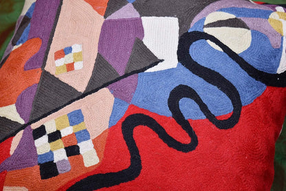Kandinsky Modern Couch Pillow Cover - Red Flow | Abstract Pillows | Mid Century Chair Cushions | Handmade Wool Size 18x18