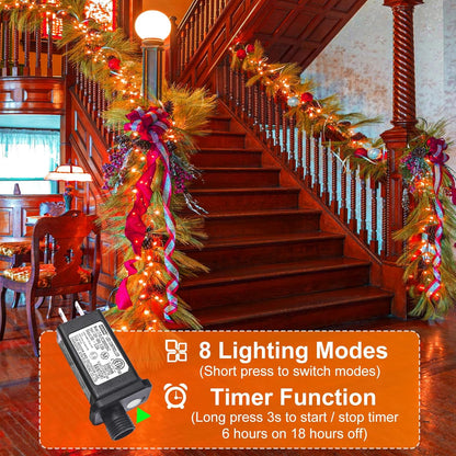 Orange Halloween Lights Outdoor, 100FT 300 LED Halloween String Lights with 8 Modes Waterproof, Plug in Green Wire Twinkle Tree Light for Indoor Patio Yard Party Holiday Decorations