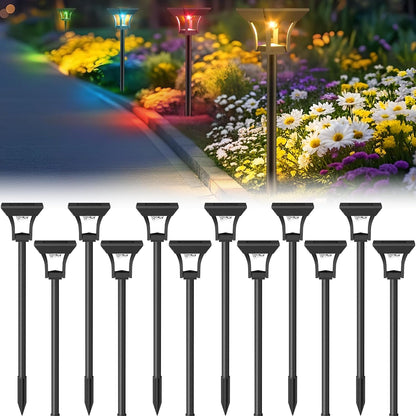 CINOTON 12 Pack RGBCW Solar Pathway Outdoor Lights, 3 Lighting Modes Solar LED Garden Lights, IP65 Waterproof Outside Solar Powered Landscape Lighting for Planter Lawn Pool Balcony RGB/Warm/Cold White