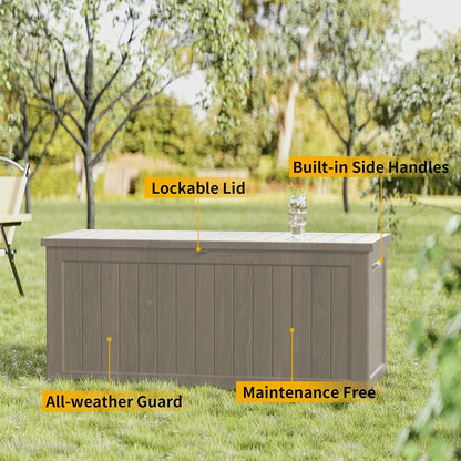 230 Gallon Double-Wall Resin Deck Box - Lockable Waterproof Outdoor Storage Box, 1000lbs Capacity & Doubles as Seating for Patio Furniture - Garden Tools, Pool Accessories (Brown)