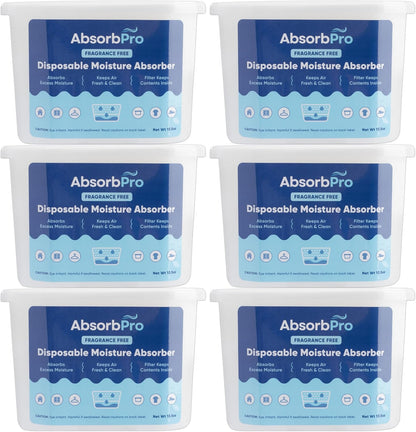 Moisture Absorber Tub Fragrance Free - 6-Pack - 10.5 oz Unscented Disposable Odor Eliminator Box & Dehumidifier for Garage, Home, Kitchen, Bedroom, Bathroom, Closet, Cars, and Boats