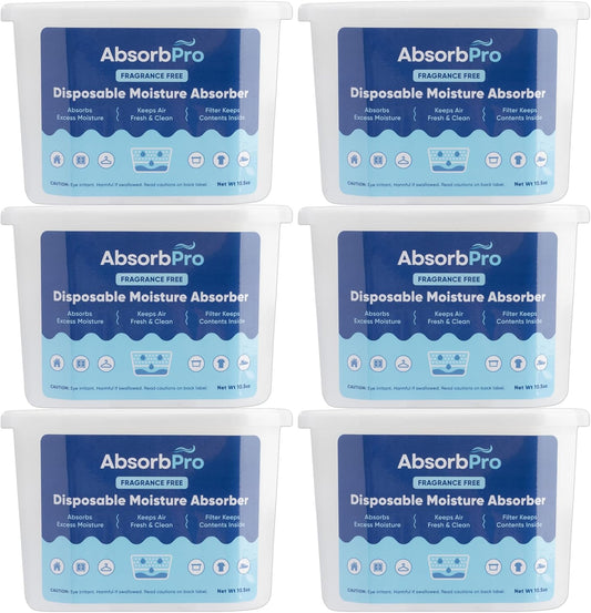 Moisture Absorber Tub Fragrance Free - 6-Pack - 10.5 oz Unscented Disposable Odor Eliminator Box & Dehumidifier for Garage, Home, Kitchen, Bedroom, Bathroom, Closet, Cars, and Boats