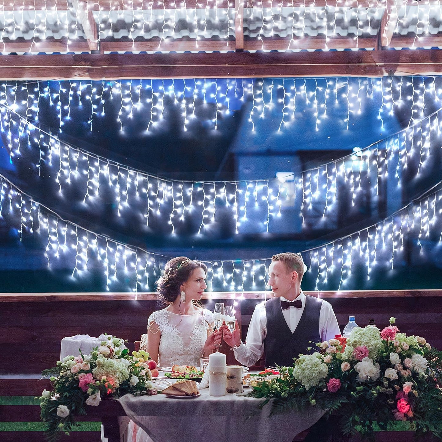 JMEXSUSS 400 LED White Icicle Lights for Outside, 38.8ft Connectable Icicle Christmas Lights Outdoor Indoor Plug in, Connectable String Light for House Patio Party Room Holiday Wedding Decorations