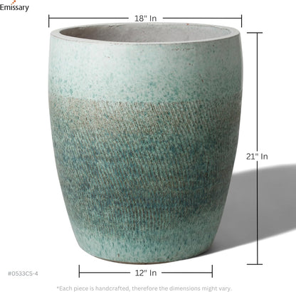 Emissary Bullet 18 in. Coastal Splash Ceramic Round Planter (18 in. L x 18 in. W x 21 in. H) with Drainage Hole