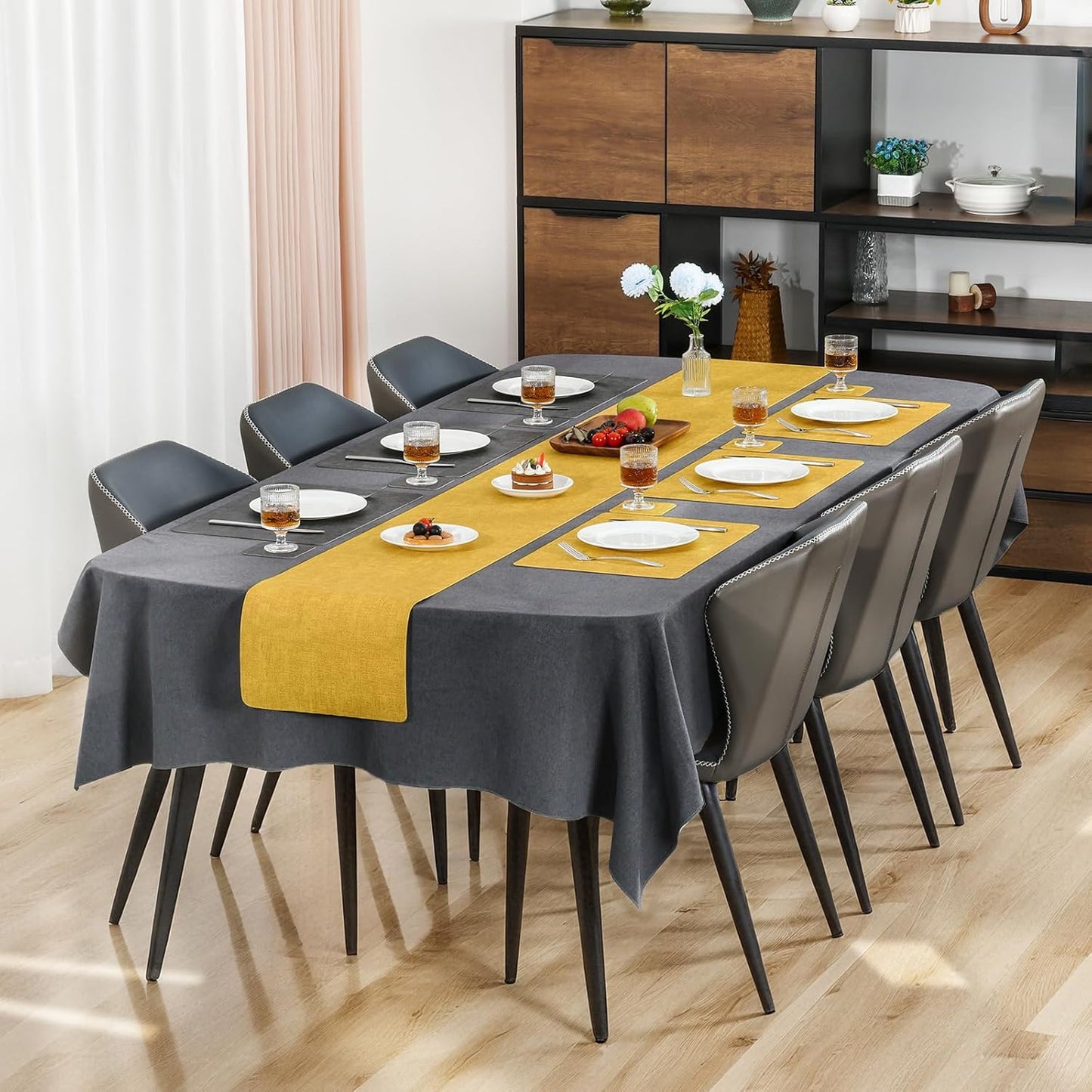 Myir JUN Dual Sided Placemats, Faux Leather Set of 6 Indoor/Outdoor Square Non-Slip Washable Table Mats (Gray Yellow)