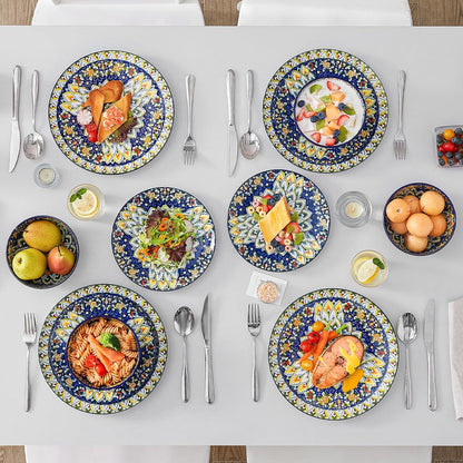 vancasso 12 Pieces Dinnerware Sets, Blue Plates and Bowls Set, Porcelain Dishes Set for 4, Microwave and Dishwasher Safe, Scratch Resistant, Bohemian Style Dining Ware Service for 4, Series SIMI