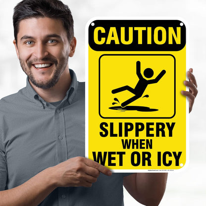 Caution Slippery When Wet Sign or ICY Sign, 12"x18" Polyethylene, Indoor/Outdoor Use, USA MADE By My Sign Center