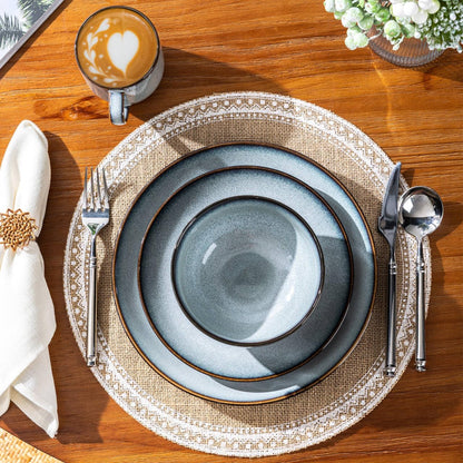 LERATIO Ceramic Dinnerware Sets for 4,16-Piece Reactive Glaze Plates and Bowls Set with Mugs,Highly Chip and Crack Resistant | Dishwasher,Microwave & Oven Safe Dishes set-Gray White