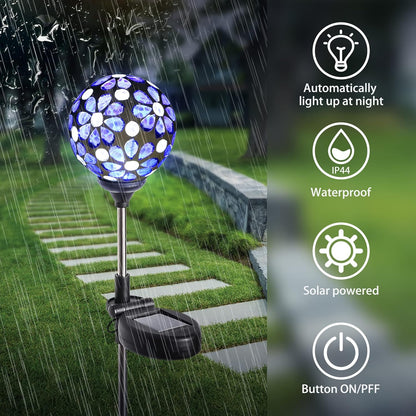WNP Solar Garden Decorative Stakes Blue Outdoor Waterproof Mosaic Solar Powered Flower Petal Ball Light Colorful Glow for Yard Pathway Great Gift for Mom and Girls