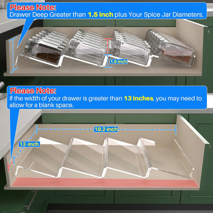 Antimbee Spice Drawer Organizer, 4 Tier- 4 Pack Acrylic Spice Rack Tray for Drawer, Expandable From 13" to 26" Kitchen Spice Rack Tray for Countertop Holds up 28 Spice Jars (Jars not Include)
