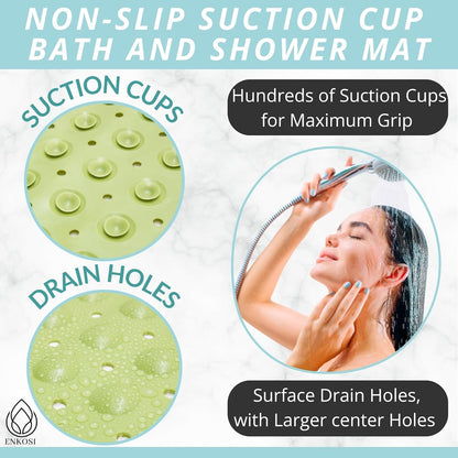 ENKOSI Bath Mat - Large Non Slip Bathtub & Shower Mat - Extra Long 40 x 16 Inch Bathroom Mats for Tub Nonslip Anti Slip Bathmats (40x16 Green)