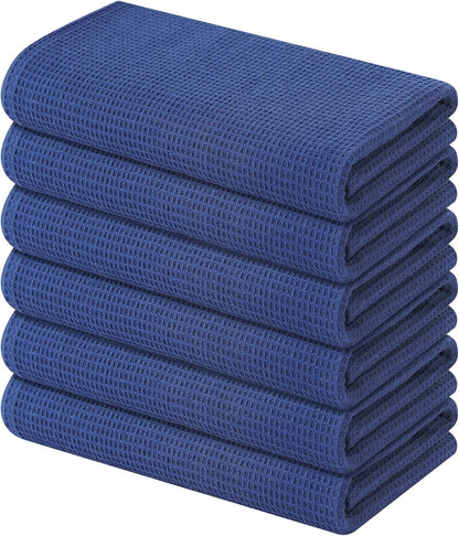 Homaxy 100% Cotton Waffle Weave Kitchen Towels - 6 Pack Soft and Absorbent Dish Towels - 16 x 26 Inches Quick Dry Hand Towels - Navy Blue
