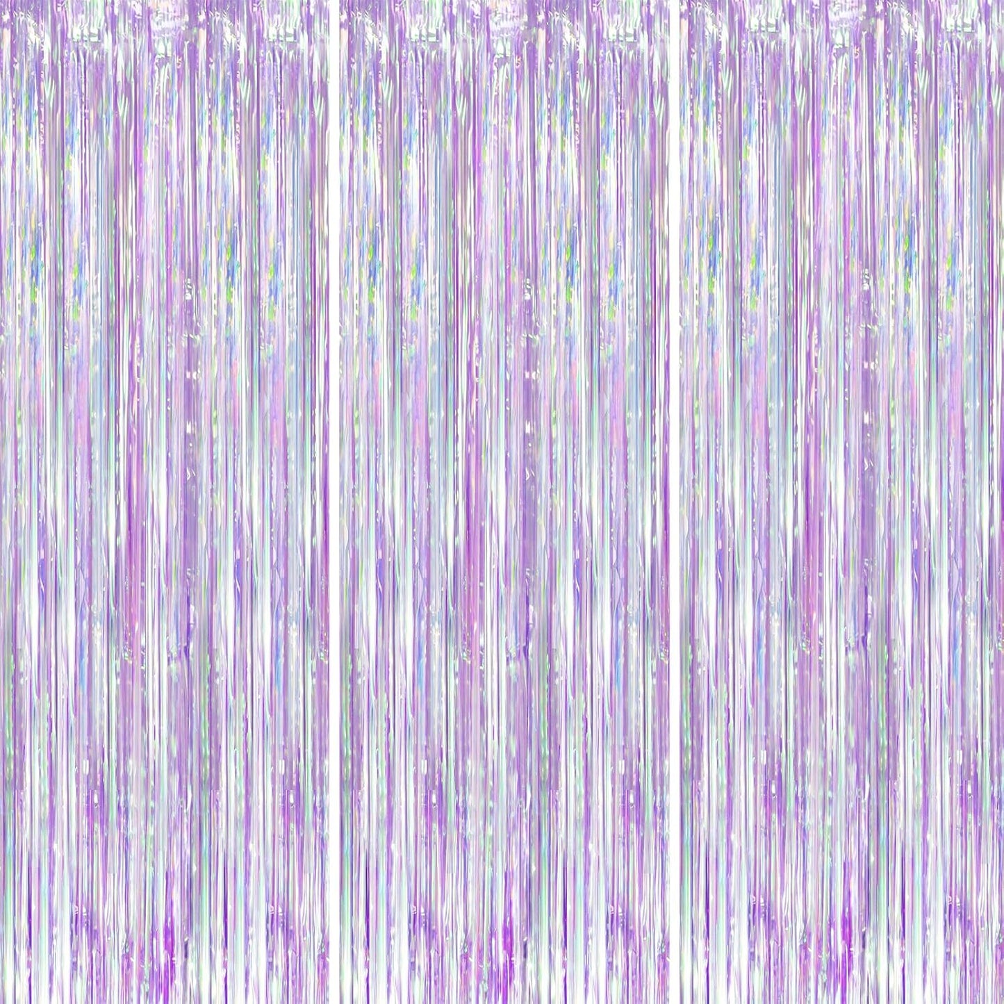 Iridescent Party Backdrop 3Packs, Transparent Tinsel Foil Fringe Curtain Streamers for Girls Birthday, Weddings,Engagement, Mermaid, Unicorn Theme Party Decorations 3.3x8.2ft