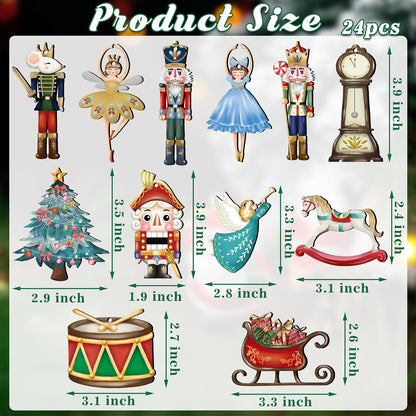 24 Pieces Christmas Nutcracker Wooden Ornaments Wood Hanging Decoration Set for Christmas Tree Hanging Wood Crafts Holiday Decor Xmas Party Supplies (Xmas-Nutcracker-B)