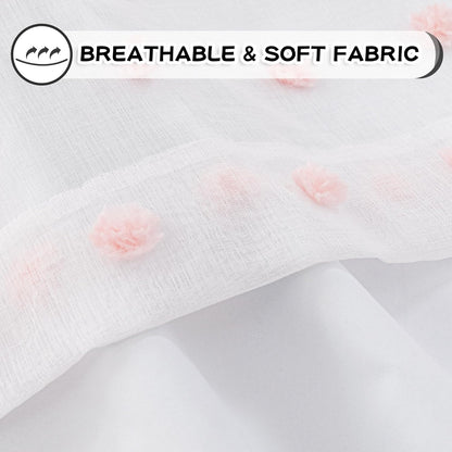 MYSKY HOME 100% Blackout Curtains for Girls Bedroom 84 Inch Long Total Light Blocking Curtains for Living Room 2 Panels Room Darkening Grommet Window Drapes with Pink Pom Pom Sheer 52W x 84L