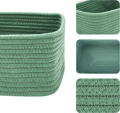 Small Storage Baskets for Organizing | Closet Organizer Bins | Shelf Toy Basket | Woven Rope Baskets | Cube Decorative Box | Shallow Basket | 11.5x7.5x4.7” | 4 Packs Green