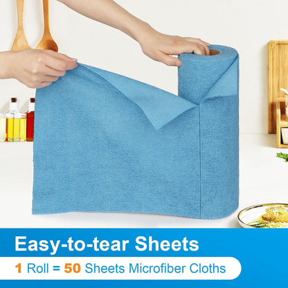 Microfiber Cleaning Cloth, 50 Sheets Shop Towels Commercial Grade Washcloths Lint-Free Clean Rags Bulk Towels for Cars Mechanic Restaurant Garage Housekeeping, 11.5"x 11.5", Blue