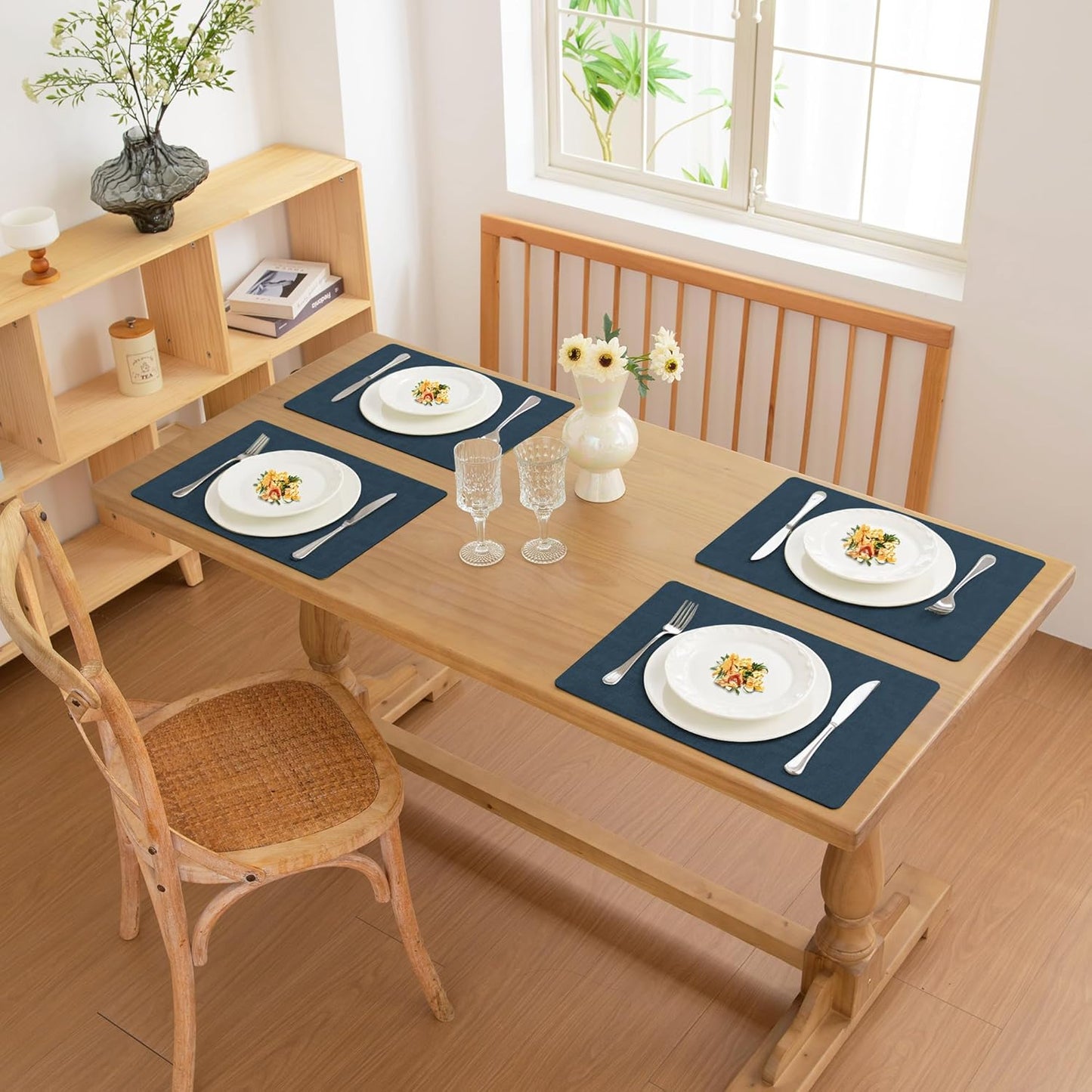 FROMHEART Faux Leather Placemats Set of 8–Waterproof,Heat/Oil Stain-Resistant PU Table Mat–Reversible,Non-Slip,Easy to Clean Place Mats for Kitchen,Dining,Indoor/Outdoor,(Dark Blue,11.8" x 17")