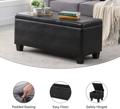 Storage Ottoman Set of 3, 38'' Button-Tufted Coffee Table Bench with 2pcs Nesting Foot Stools, for Living Room Couch, Bedroom, End of Bed (Black - PU Leather)