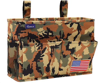 Surblue Bedside Caddy Hanging Organizer Storage Bag Pocket for Bunk, Hospital Beds, College Dorm Rooms, Baby Bed Rails, Wheelchair Side Bag, Camp Chairs, 4 Pockets and 2 Hooks (Small Desert)