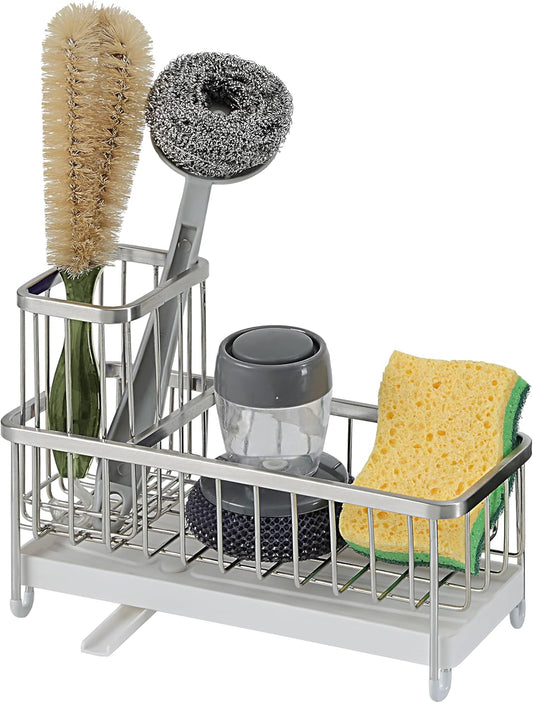 SunnyPoint Never Rust Stainless Utensil, Sink Cleaning Tools Holder for Kitchen Sink with Drain Board; Dish Wand, Sponge, Soap Dispenser, Utensil Organizer Caddy (S.N)