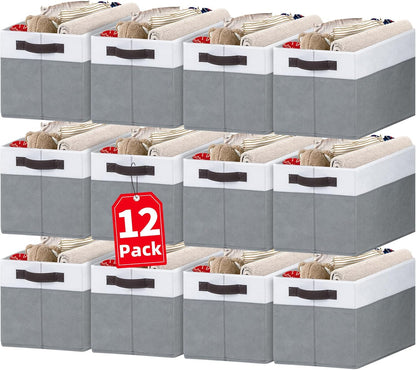 Criusia 12 Pack Large Storage Baskets for Shelves | Fabric Closet Organizers and Storage Bins with Handles for Home Organization | Decorative Collapsible Basket for Organizing Clothes Toy Nursery