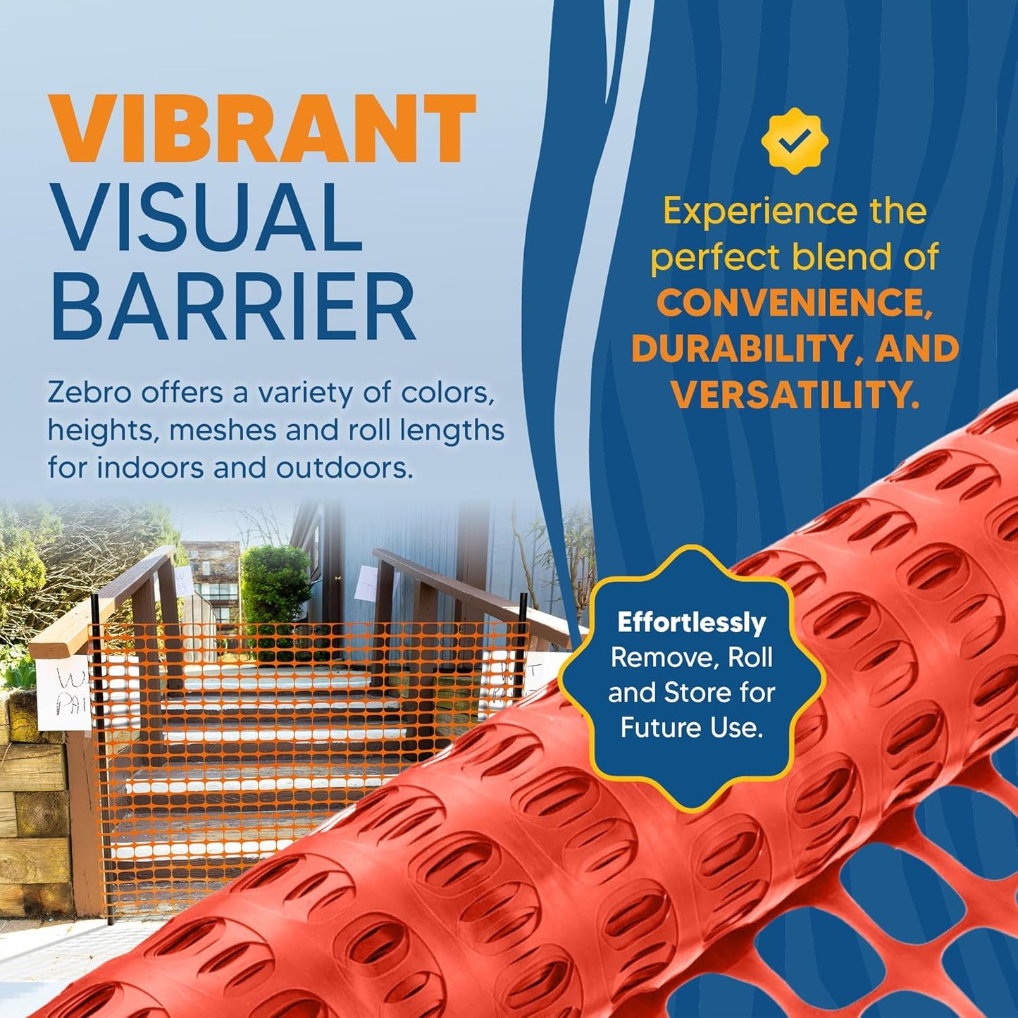 ZEBRO 4' x 50' Orange Plastic Garden Fence Roll – Light Duty Mesh Fencing for Temporary Fence, Snow, Garden Netting, Animal Barrier, Agricultural Fencing & Lawn Protection