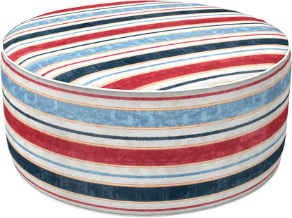 LVTXIII Outdoor Inflatable Ottoman, Fade-Resistant Round Footrest Stool D31”x H14”, Portable Patio Pouf for Garden Camping or Home Use, Stripe Red Blue