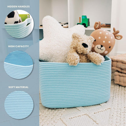 OrganiHaus Woven Storage Baskets for Organizing, Cotton Rope Organizer Bins for Shelves, Closet & Nursery, Dog Toy Basket, Decorative Bins for Toys, Towels & Books - 15x10x9, Blue