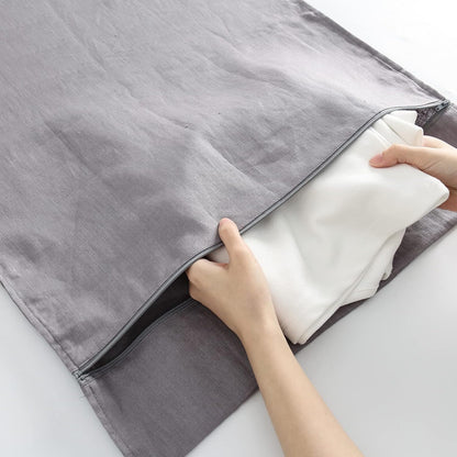 Linen Hanging Laundry Bag, 100% Linen Over The Door Laundry Hamper with Buttons and Zipper, Space Saving Door Hampers for Laundry Dirty Clothes Home Travel, Grey