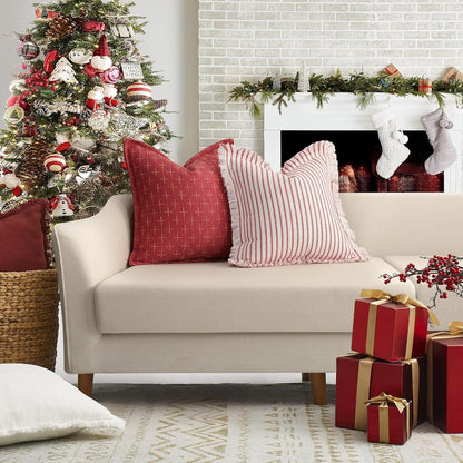 ZWJD Christmas Pillow Covers 20x20 Set of 2 Soft Polyester Textured Pillowcases with Stylish Flange Edge Cozy Farmhouse Christmas Pillows for Couch Bed Sofa Living Room (Red)