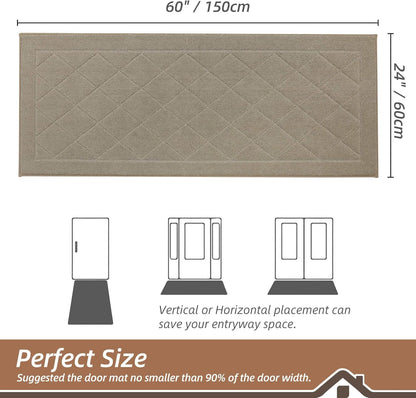 BEQHAUSE Dirt Trapper Door Mat 24" x 60", Doormat Non-Slip Entryway Rugs Washable, Dog Door Mat Stain Resistant and Absorbent Welcome Floor Mat for Front Back Door, Muddy Wet Shoes & Paws, Beige