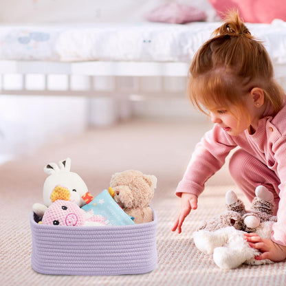 Small Woven Storage Baskets 13“X9”X5“ Decorative Rope Bins for Organizing Shelves, Closets, and Toys, Empty Gift Baskets, Cute Organizer Basket for Home and Office (purple, Large)